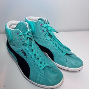 Puma Women's Turquoise and Black High-Top Sneakers